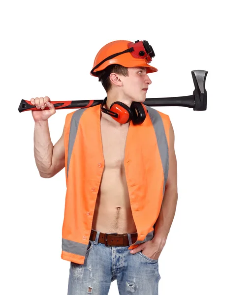 Worker man with ax — Stock Photo, Image