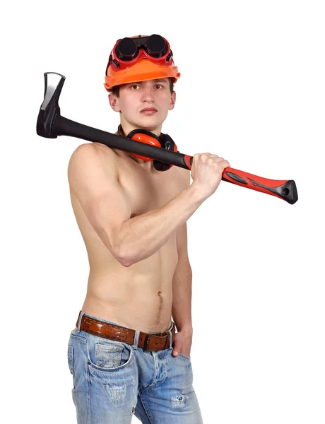 Young worker man with ax — Stock Photo, Image