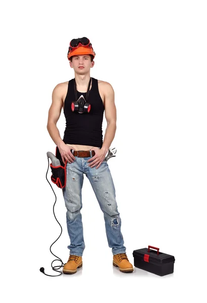 Young worker with toolbelt — Stock Photo, Image