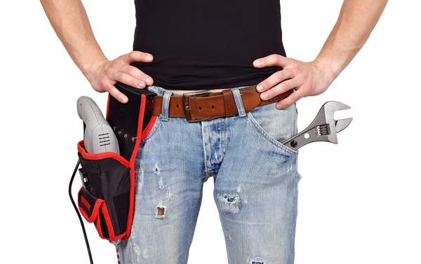 Işçi toolbelt ile — Stok fotoğraf