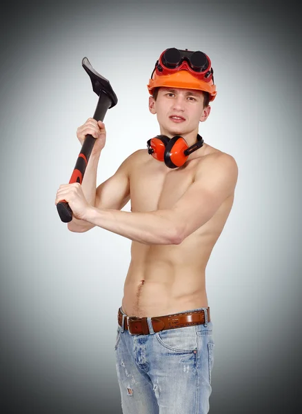 Worker man holding ax — Stock Photo, Image