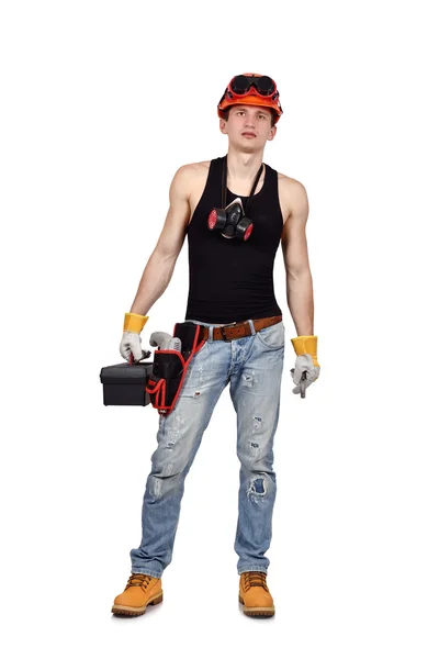 Worker holding toolbelt — Stock Photo, Image