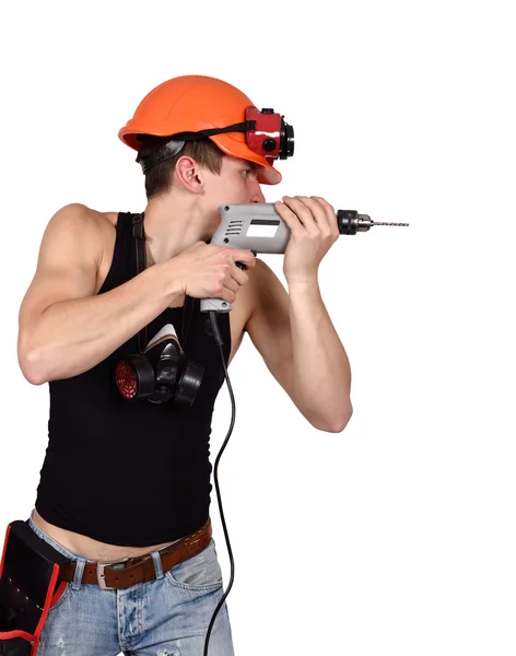 Worker with drill — Stock Photo, Image