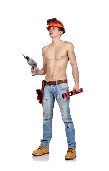 Handyman med borr — Stockfoto