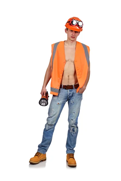 Mineral man with flashlight — Stock Photo, Image