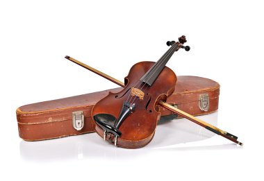 Old violin, case with bow clipart