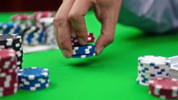 Dealer collects poker chips — Stock Video