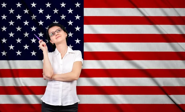 Businesswoman and USA  flag — Stock Photo, Image