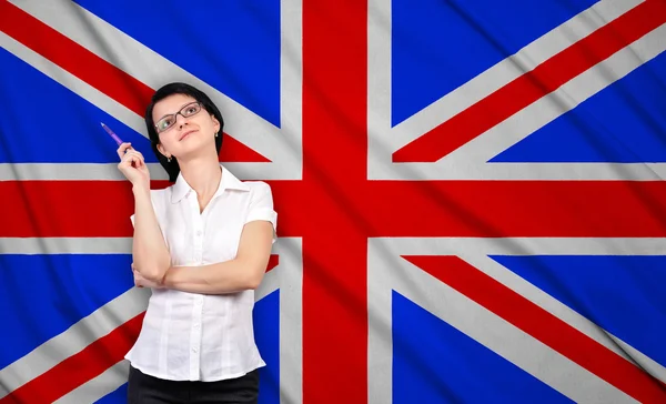 Businesswoman and british  flag — Stock Photo, Image