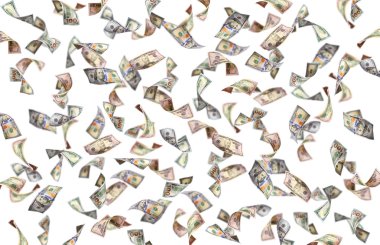 birçok dolar banknot uçan