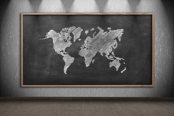 Blackboard with drawing world map — Stock Photo, Image