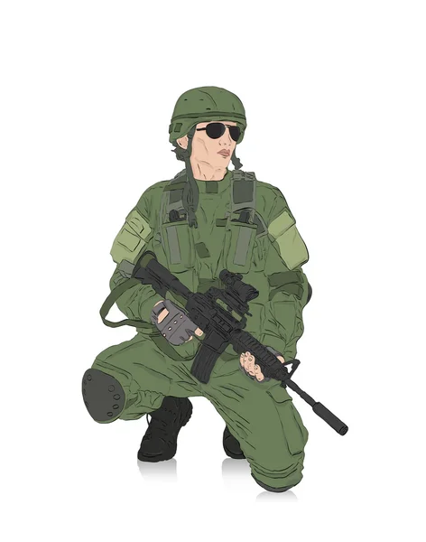 Soldado con rifle — Vector de stock