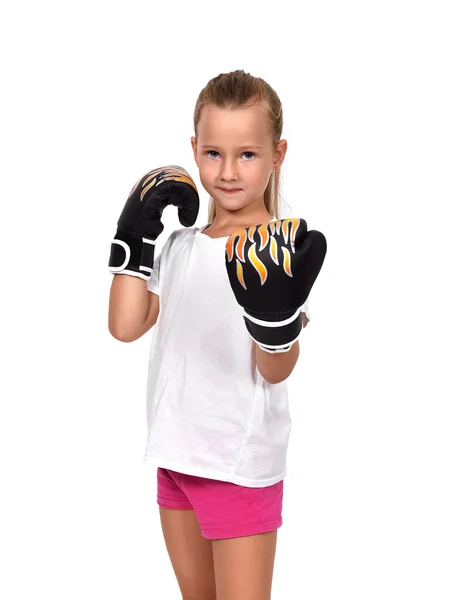 Menina com tailandês luvas de boxe — Fotografia de Stock