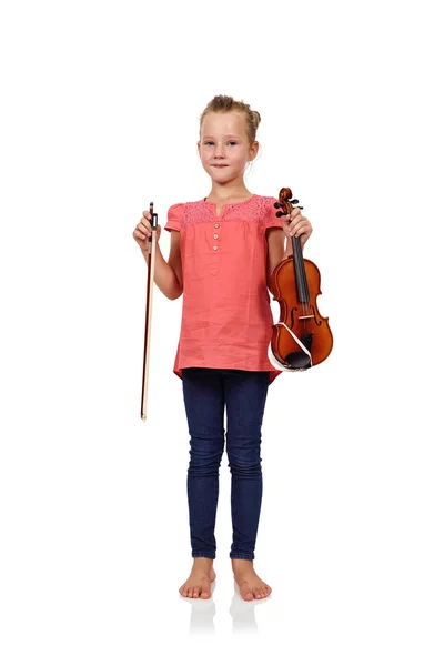 Menina segurando violino — Fotografia de Stock