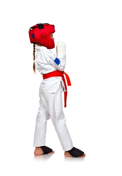 Karate meisje in een helm — Stockfoto