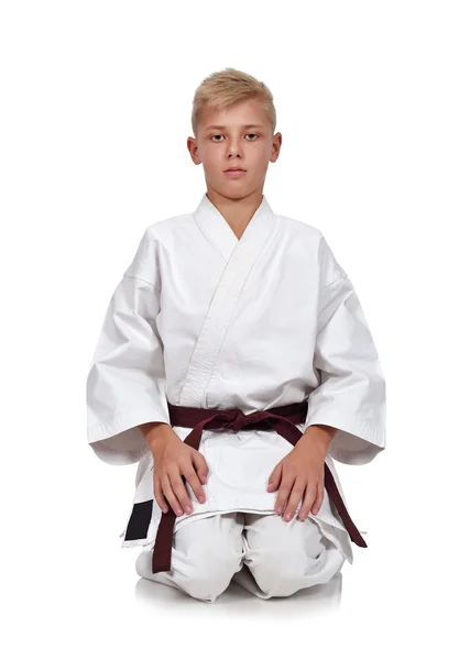 Karate boy meditation — Stock Photo, Image