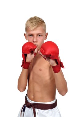 Karate çocuk kırmızı eldiven