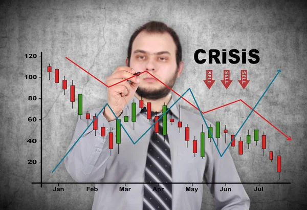 Üzletember rajz válság diagram — Stock Fotó