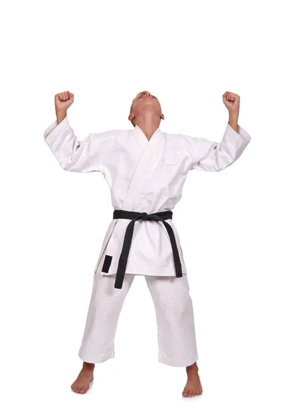 Győztes Karate fiú — Stock Fotó
