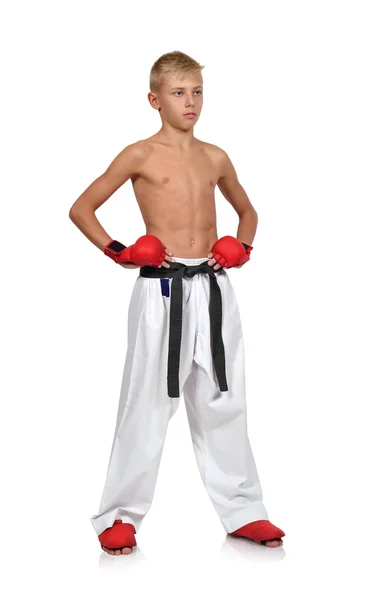 Boy in red gloves — Stock Photo, Image