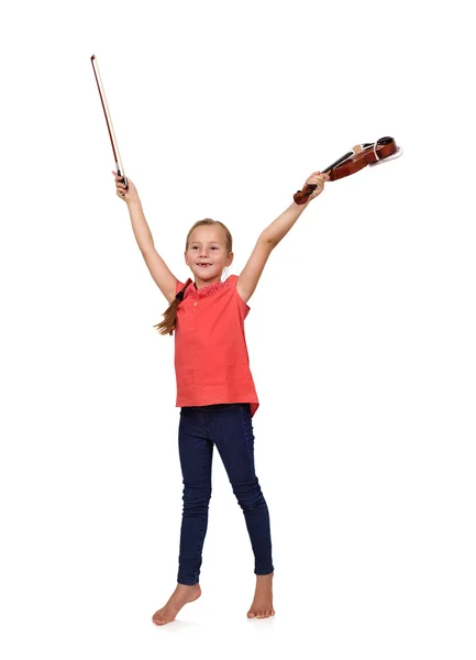 Girl with violin and bow — Stock Photo, Image