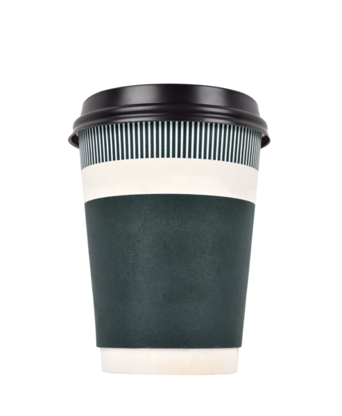 Tek kullanımlık kağıt kahve fincanı, şeffaf arka planda izole edilmiş. Hazır içecek, kahve dükkanı, kafein ve yaşam tarzı kavramı.