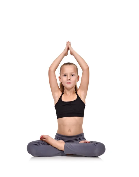 Girl sitting lotus position — Stock Photo, Image