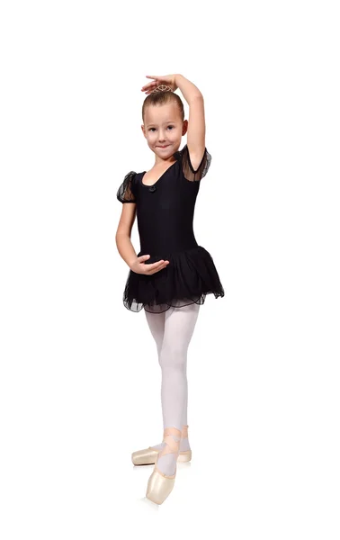 Ballet dancer girl in black tutu isolated on white background — Stock Photo, Image