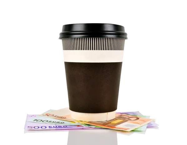 Kaffekopp och euron — Stockfoto