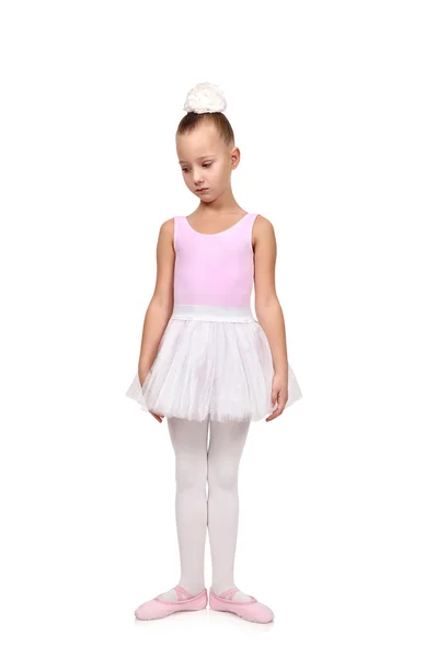 Dances ballet kid in her ballerina tutu, isolated on white — Stock Photo, Image