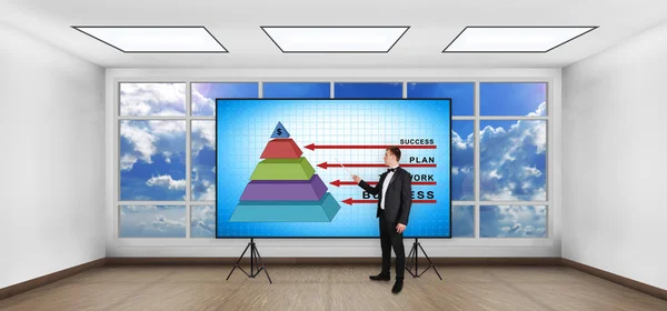 포인터 표시 비즈니스 피라미드를 가진 남자 — 스톡 사진