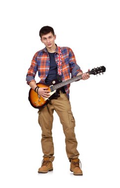 Rocker müzisyen elektrik gitar çalıyor