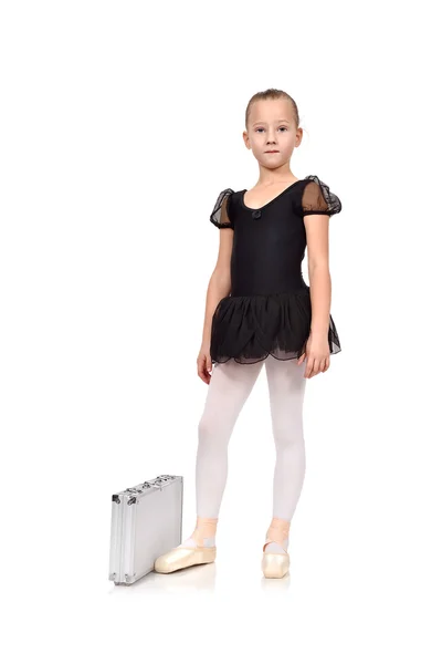 Ballerina im schwarzen Tutu mit Etui — Stockfoto