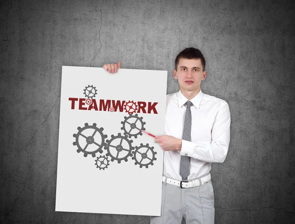 Placard with drawing teamwork concept — Stock Photo, Image