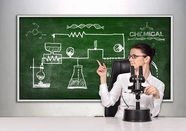 Schoolbord met tekening regeling chemische reactie — Stockfoto