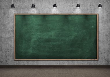 Beton duvar çatı odasında boş yazı tahtası