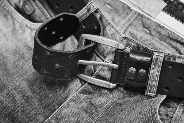 Jeans with a belt close-up — Stock Photo, Image