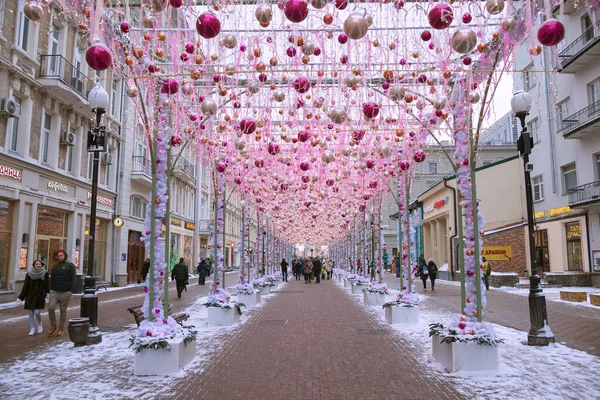 Mosca Russia Gennaio 2017 Stary Arbat Old Arbat Street Decorata — Foto Stock