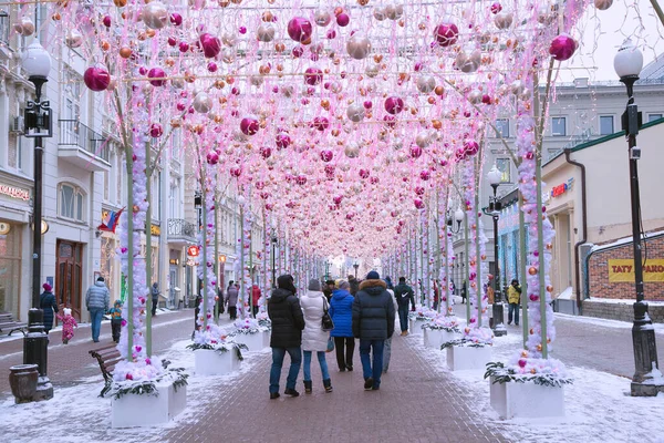 Mosca Russia Gennaio 2017 Stary Arbat Old Arbat Decorata Nuovo — Foto Stock