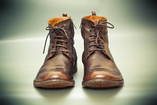 Mode lederen Herenschoenen. herfst en lente schoenen bruin kleur. Hoge laarzen handgemaakte — Stockfoto