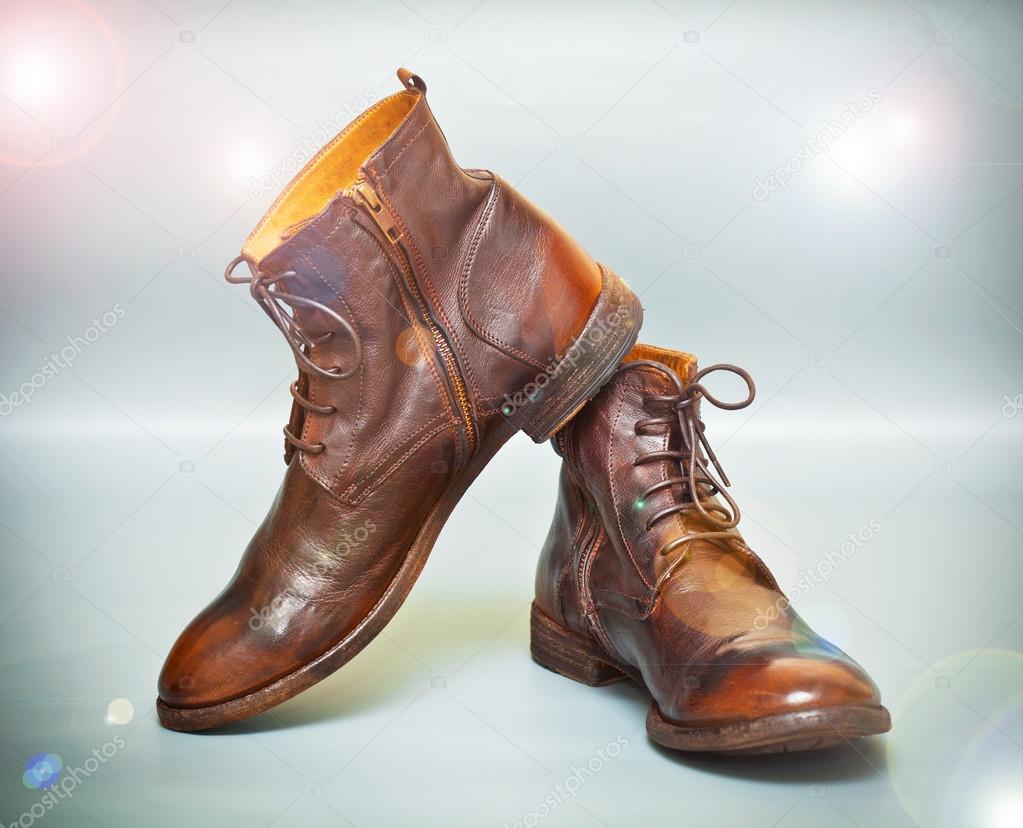 Fashionable men's leather shoes in vintage style.