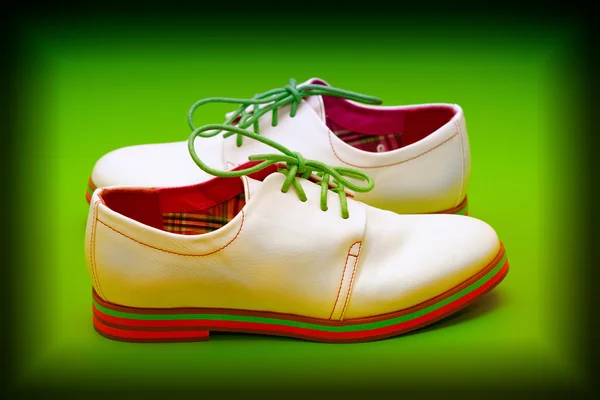 Chaussures à la mode en blanc sur fond vert — Photo
