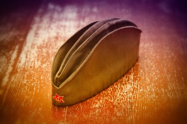 Soldier's forage cap with a red star. May 9 Victory Day.