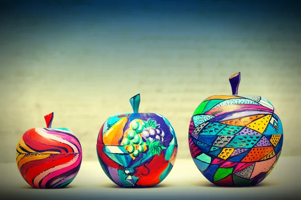 Wooden apples painted by hand. Handmade, contemporary art. — Stock Photo, Image