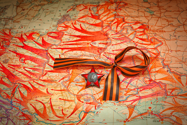 Карта сражений во Второй мировой войне. Джордж Риббон, Орден Красной Звезды. Юбилей 9 мая Победа
