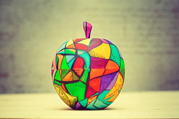 Decorative wooden apple, painted colors — Stock Photo, Image