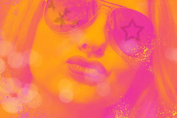 Portrait of a girl in sunglasses in the style of pop art, photography — Stock Photo, Image