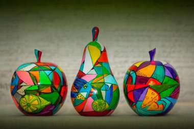 modern sanat - dekoratif elma ve armut yeşil bir arka plan üzerinde iş