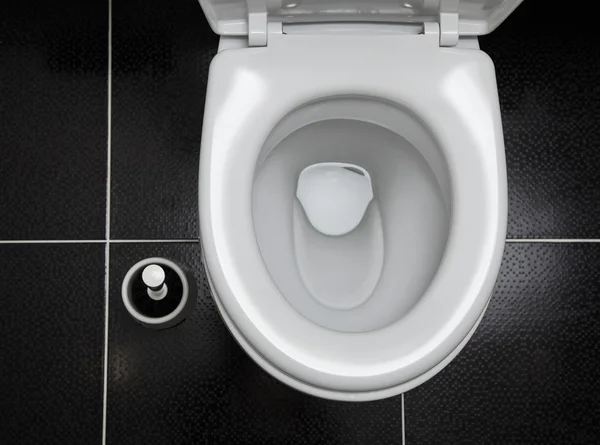 Toilettenbürste und Toilette. Schwarz-weißes Interieur — Stockfoto