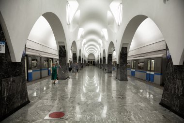 Moskova, Rusya - 9 Haziran 2014: Moskova metro istasyonu Volokolamskaya